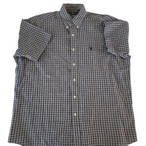 Ralph Lauren Men's BLAKE Size L 100% COTTON Navy/White Plaid Short Sleeve Shirt